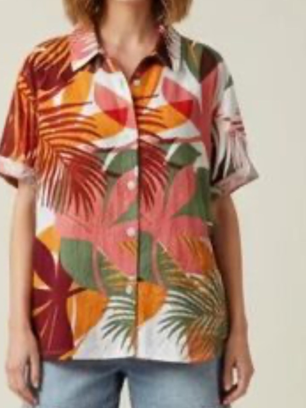 Vitamin A Shirt Womens L Multicolor Tropical Linen Rayon Button Up Beach Resort